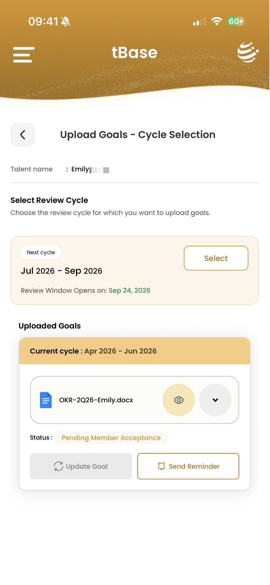 Upload Goals — Cycle Selection