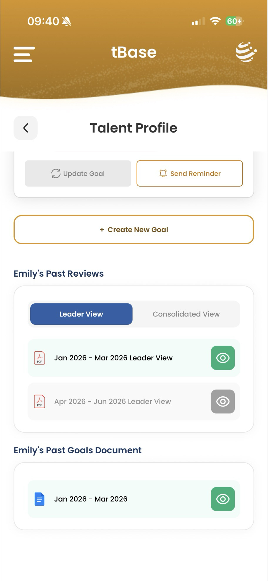 Talent Profile — past reviews and past goals